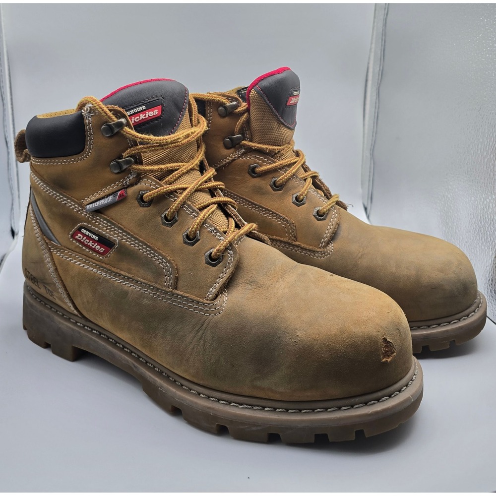 Dickies Mens Steel Toe Waterproof Work Boots Tan Leather‎ Lace Up Size 10